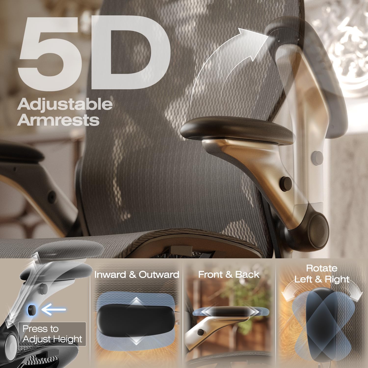 ELABEST X100 Ergonomic Mesh Office Chair with Footrest, Big and Tall Hone Desk Chair with 5D Flip-Up Arms, Adjustable 3D Lumbar Support,Gaming & Executive Computer Chairs - Image 4