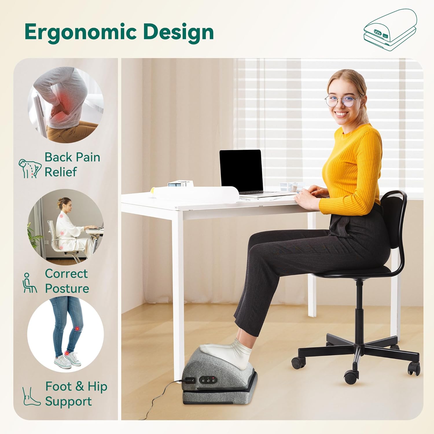 Snailax Heated Foot Rest Under Desk at Work, FSA Eligble Desk Foot Stool with Heat & Vibration Massage, Fathers Day Dad Gifts for Men, Foot Warmer Feet Heater for Office Chair, Gaming Home Use - Image 3